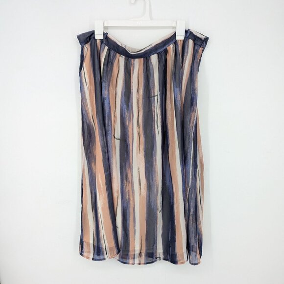 Modcloth Midi Skirt Women Size 2X Watercolor Striped Flowy Artsy Festival Office - Picture 2 of 13